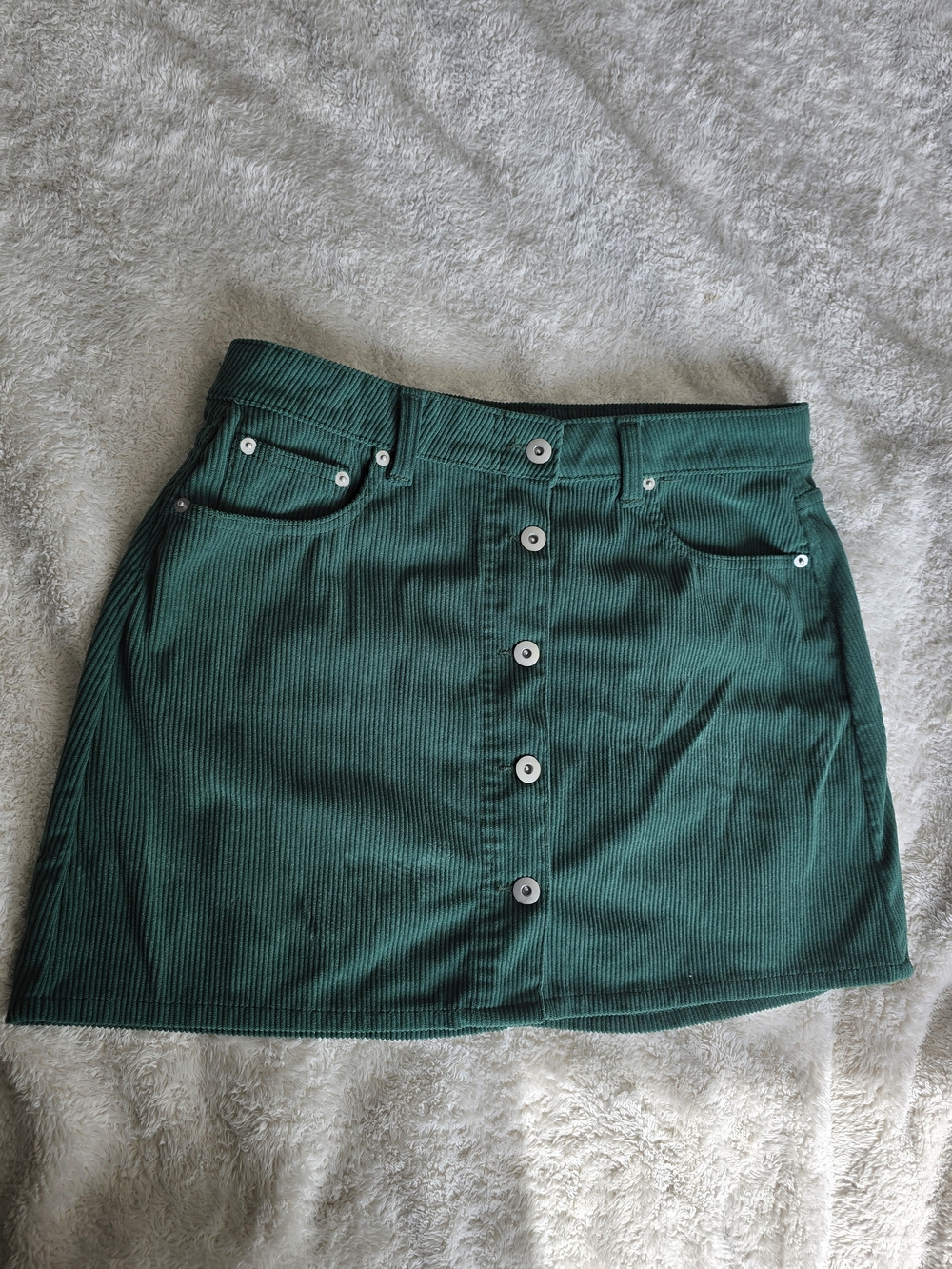 Emerald Green Corduroy Button-Front Mini Skirt